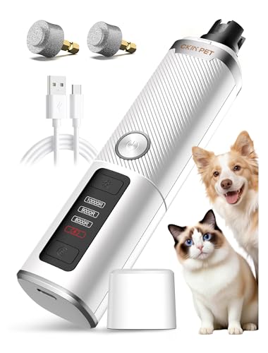 Ckin pet Dog Nail Grinder, Quiet Electric Dog Nail Trimmer with 2 LED Lights, 3-Speed Pet Nail Grinder for Dogs & Cats, Rechargeable 2000mAh Nail Grinder for Small Medium Large Dogs with Light, White
