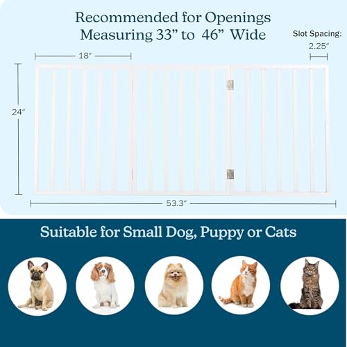 Pet Gate - 3-Panel Indoor Foldable Dog Fence for Stairs, Hallways or Doorways - 54x24-Inch Retractable Wood Freestanding Dog Gates by PETMAKER (White)