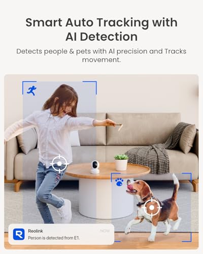 REOLINK 4MP 2K Indoor Camera E1, Plug-in Wireless WiFi 6 Security Camera, 360 Degree Pet Camera with Phone app, Baby Monitor with Person/Pet/Cry Detection, Night Vision, 2-Way Talk, Local Storage