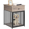 HOOBRO Dog Crate Furniture, Wooden Dog House, Decorative Dog Kennel with Drawer, Indoor Pet Crate End Table for Small Dog, Steel-Tube Puppy Cage, Chew-Proof, Greige BG01GW03