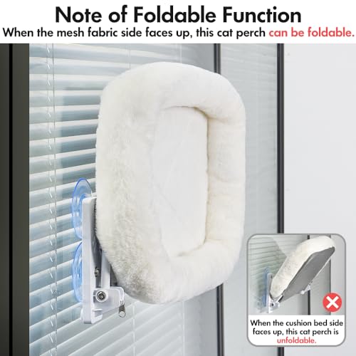 AMOSIJOY Cordless Cat Window Perch, Window Hammock for Cats with 4 Strong Suction Cups, Solid Metal Frame and Soft Cover, Indoor Cat Bed