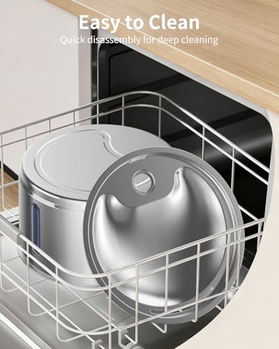 NPET Stainless Steel Cat Water Fountain, 1Gallon/135oz Automatic Pet Drinking Fountain Dog Water Dispenser Bowl with Water Level Window for Cats Indoor - WF210Plus
