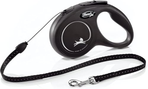 FLEXI New Classic Cord Retractable Dog Leash for Small Dogs up to 26 lbs. – 16 ft., Black | Tangle-Free Pet Walking Leash with One-Handed Brake, Pause, Lock|German Quality Product