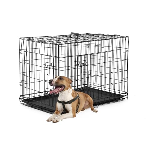 FDW Dog Crate Dog Kennel Cage with Double Door,36 inch Folding Metal Wire Dog Cage with Removable Tray&Divider Panel,Pet Crate for Medium Dogs,Black