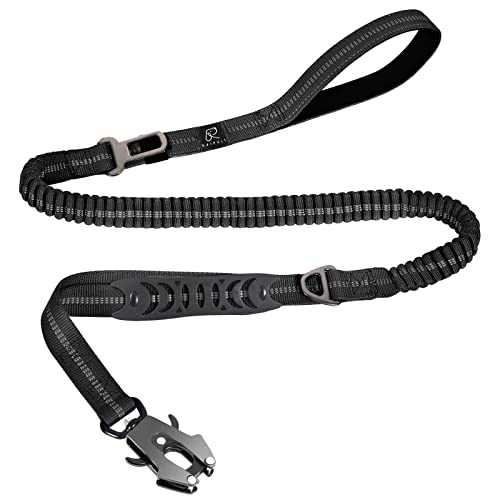 Raipult Tactical Dog Leash Heavy Duty, 4-6FT Shock Absorbing Bungee Leash with Quick Release Clip& 2 Handles, No Pull Waking Lead with Car Seatbelt for Medium Large Dogs that Pull, Black