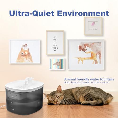 ANDOLL HOME Cat Water Fountain 105oz/3L Pet Water Fountain - Quiet Dog Water Fountain with Water Level - Flowing Water to Provide Fresh Water- No Sputter, Easy Cleaning (Snow White, 3L)