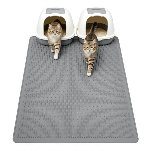 Colewin Large Cat Litter Mat 39x27 Inch XL, Waterproof Litter Box Mat with Raised Edges & Textured Surface, Rubber Litter Catcher Mat Washable, Easy Clean Kitty Litter Mat for Multiple Cats