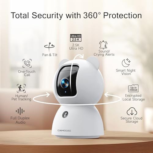 CINMOORE 2.5K Indoor Security Camera 4pack, Free AI Person/Pet/Cry Detection, 4MP Baby/Dog/Cat/Pet Camera with Phone App, Pan Tilt WiFi, Night Vision, Full Duplex Audio for Home Security
