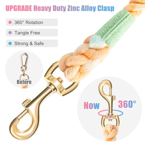 NUGUTIC Dog Leash 5 FT Handmade Braided Cotton Rope Leashes for Small Medium and Large Dogs, New Golden Heavy Duty Metal Clasp, Colorful Macaron
