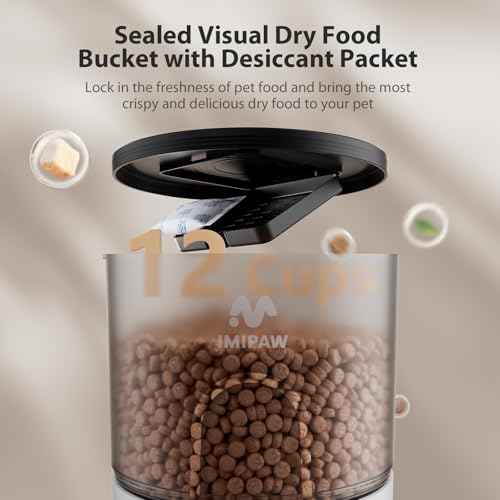 IMIPAW Automatic Cat Feeder and Water Fountain, Timed Dry Food Dispenser, Programmable Portion Control, 1-6 Meals Per Day, Desiccant Bag, Cat Fountains for Drinking with Filter, Small Pets (3L Combo)