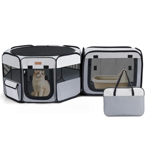Want to Give Your Kittens & Puppies a Safe, Independent Space? Try Lekereise: 47"×16" Portable Cat Playpen, 2-in-1 Dog Playpen, Independently Usable, with a Carry Bag. Play Freely Anywhere!