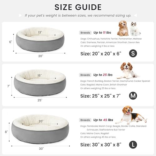 Love's cabin Round Donut Cat and Dog Cushion Bed, 20in Bed for Cats or Small Dogs, Anti-Slip & Water-Resistant Bottom, Super Soft Durable Fabric Pet Beds, Washable Luxury Cat & Dog Bed Gray