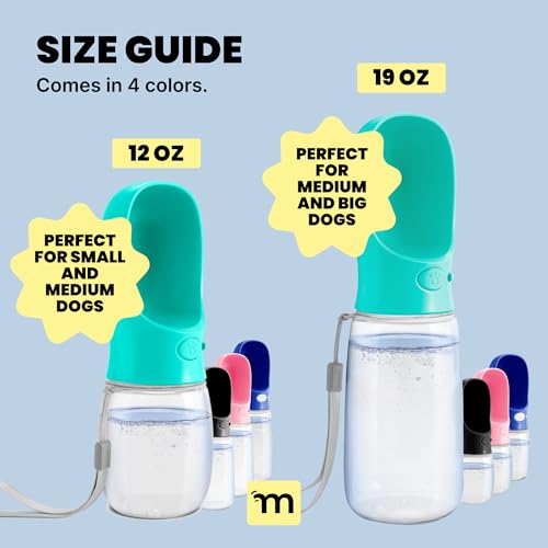 MalsiPree Dog Water Bottle Dispenser - 12 oz Blue - Leak-Proof Lock & One-Hand Operation - Dog Water Bowl Dispenser - Pet Travel Bottle with Built-in Bowl for Trail Hiking, Park Visit & Beach Days