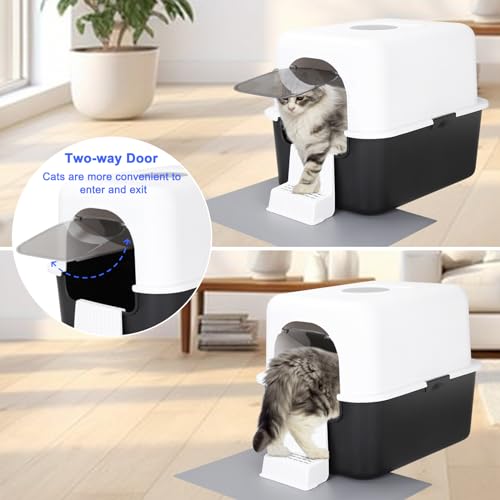 Sfozstra Black Enclosed Cat Litter Box with Lid - Lift-Off Buckle Lock for Easy Cleaning, High Sides Splash-Proof & Leak-Proof, Odor-Reducing with Deodorizer, Includes Sand Pedal, for Cats up to 8 lbs