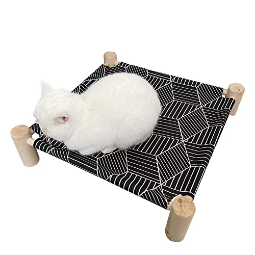 Pozico Cat/Dog Bed Hammock Cat Bed, Wooden Dog Elevated Indoor Outdoor Beds, Raised Cat Cots Furniture Pet Bed Puppy Bed Portable Breathable Mesh Cat Beds for Small Animals-Black Diamond