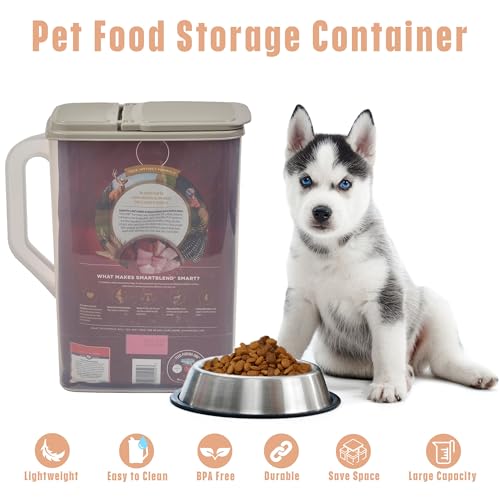 Buddeez Pet Food Storage Container - 8 Quart Capacity Dog / Cat Food & Bird Seed Container with Durable EZ Grip Handle, Flip Gray Lid (includes 1 Cup Clear Scoop)