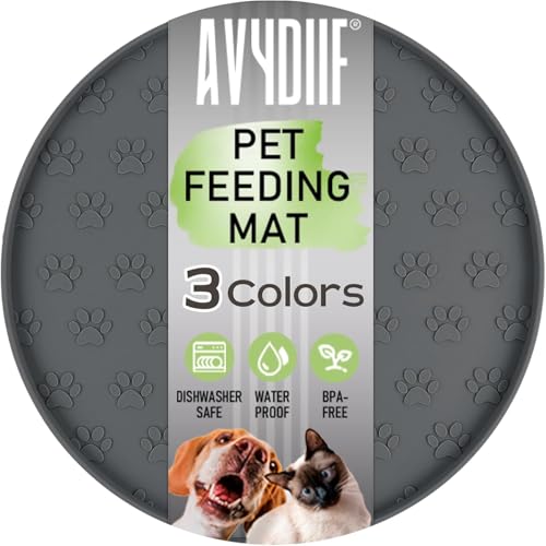 AVYDIIF Pet Feeding Mats for Food and Water, Waterproof Anti-Slip Placemats for Dog Cat Bowl, 1 Pack Silicone Pet Food Mat, Dishwasher Safe 10.9 × 10.9 (1 Pack, Grey)