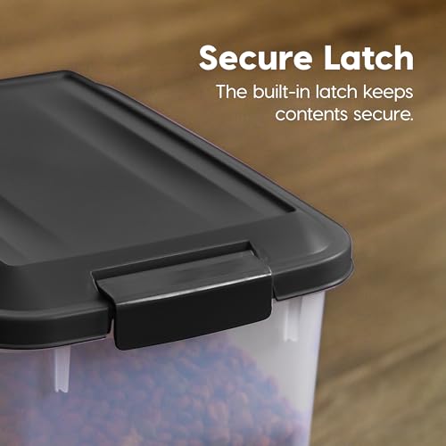 IRIS USA Dog Food Storage Container, 2 Pack, Up to 30 lbs Each, Airtight Seal for Freshness, Wheels for Rolling, Easy One Hand Opening, Made in USA, BPA Free, Clear/Black