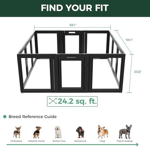 FXW AuraSpace Acrylic Indoor Dog Playpen for Puppies and Small Dogs, 24 Inch, 12 Panels, Black