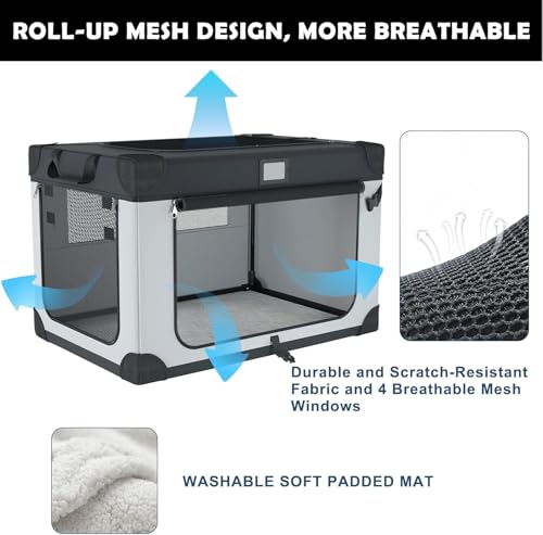 36 Inch Collapsible Travel Dog Crate for Large Dogs, Portable Dog Crate 3-Door Foldable Soft Kennel with Durable Mesh Windows, Warm Blanket and Foldable Bowl
