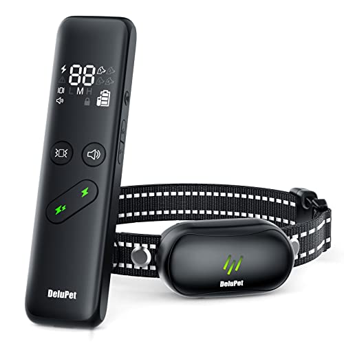 Delupet Dog Shock Collar - Electric Dog Training Collar with Remote 1600FT, Rechargeable E-Collar Waterproof Collars with 3 Training Modes, Security Lock for All Breeds, Sizes