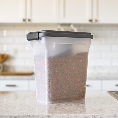 IRIS USA Dog Food Storage Container, Airtight Lid, 2-Cup Scoop, Up to 13 Pounds Pet Food Storage, Versatile Pet Food Bin, Treats, BPA Free, Dark Gray