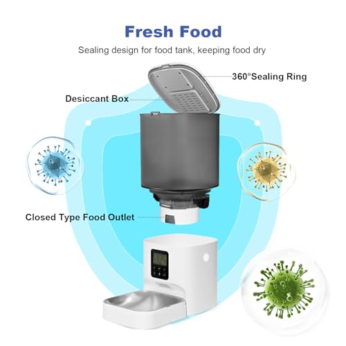 ANDOLL HOME Automatic Cat Feeder, 6L Cat Food Dispenser with 10s Voice Recorder, Pet Feeder up to 8 Meals per Day, Timed Feeder with Dry Food Sealed Ring (Jade White)