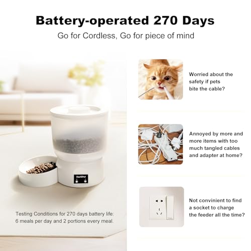Darlipet Automatic Cat Feeder with 270-Day Battery Life, Rechargeable Auto Cat Feeder with Slow Feed Mode & Very Quiet Dispensing, 2.5L Bluetooth Small cat Food Dispenser for Cats & Small Dogs