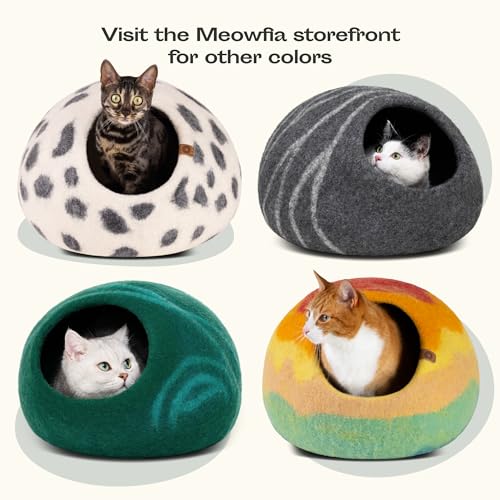MEOWFIA Cat Cave – Premium Felt Cat Bed for Indoor Cats, Handmade Merino Wool (Dark Gray, Medium)