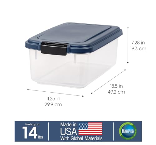 IRIS USA Airtight Dog Food Storage Container, Up to 14 lbs, Dog Cat Bird and Other Pet Food Treats Storage Bin, Dog Cat Wet Food Cans, Keep Fresh, BPA Free, Stackable, Navy