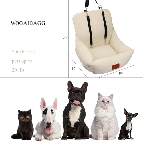 WOOAIDAGG Dog Car Seat for Small Dogs,Ultra-Soft Fabric,2 Storage Pockets & Safety Leash,Adjustable Straps,Easy to Install,Fully Detachable and Washable(Beige)