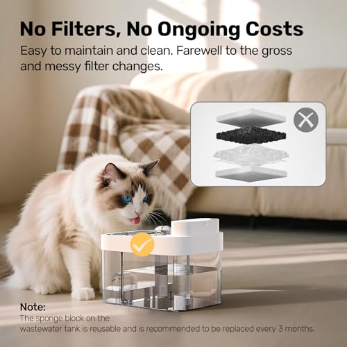 HAPAW Cat Water Fountain, Wastewater Separation & No Filter Cotton, Pet Water Dispenser with 101oz/3L Large Capacity Tank, Wireless Automatic Water Fountains for Cats Indoor Cat Watering Supplies