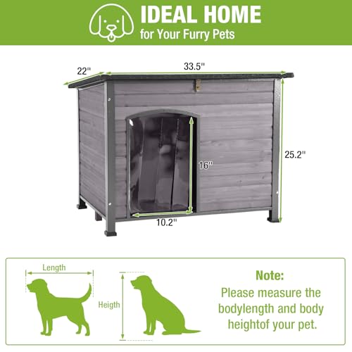 GUTINNEEN Large Outdoor Insulated Dog House Indestructible Dog Shelter Weatherproof Dog Kennel with Chew-Proof Metal Frame, Openable Roof for Small to Large Dog Breeds (Grey, 33.5"L x 22"W x 25.2"H)