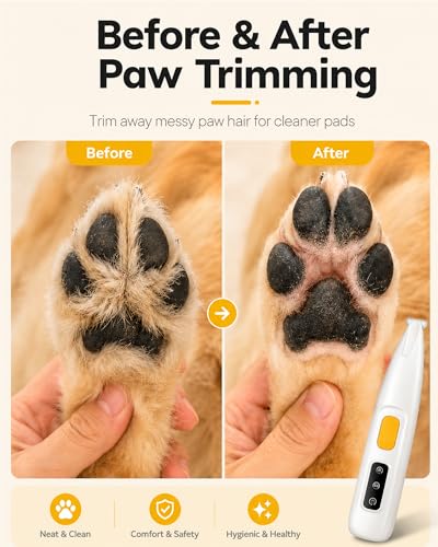 FURBONA Upgraded Dog Paw Trimmer with LED Light, 18 mm Widen Blade, 35 dB Low Noise, LED Display, Fully Waterproof, Rechargeable Clipper for Dogs Cats Trimming Paws, Eyes, Ears, Face, and Rump