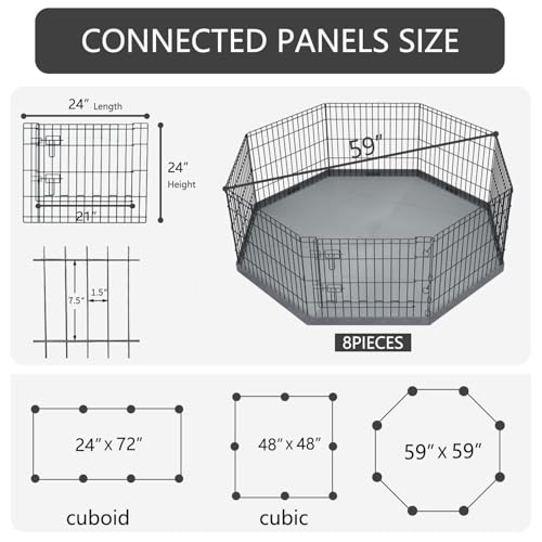 PETIME Foldable Metal Dog Exercise Pen/Pet Puppy Playpen Kennels Yard Fence Indoor/Outdoor 8 Panel 24" W x 24" H with Bottom Pad (with Bottom pad, 8 Panels 24" H)