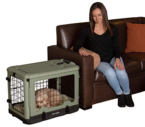 Pet Gear “The Other Door” 4 Door Steel Crate with Plush Bed + Travel Bag for Cats/Dogs, Sage, 27 Inch, (PG5927BSG)