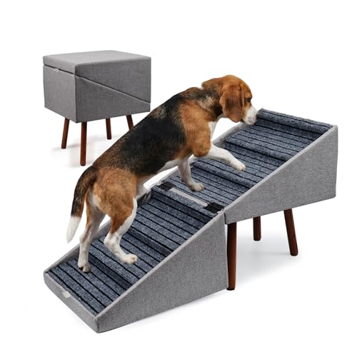 Haven Pet Dog Stairs for High Bed, 2-in-1 Ottoman Dog Stairs, 21 Inch Working Height, 6 Steps and Non-Slip Design for Large Dogs, Wooden Pet Furniture