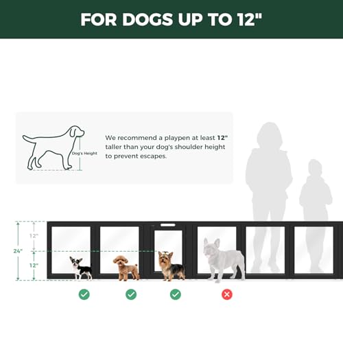 FXW AuraSpace Acrylic Indoor Dog Playpen for Puppies and Small Dogs, 24 Inch, 12 Panels, Black