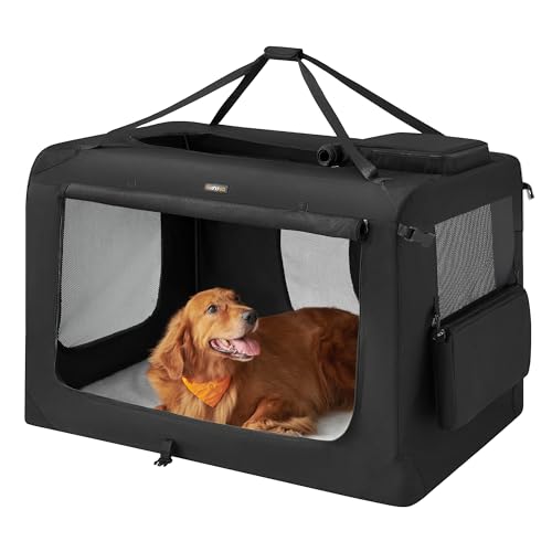 Feandrea 48 Inches Collapsible Soft Dog Crate, Portable Travel Dog Crate for Indoor and Outdoor Use, Dog Carrier Kennel with Safety Zippers, for Living Room, Car, Travelling, Camping, Black UPDC12H