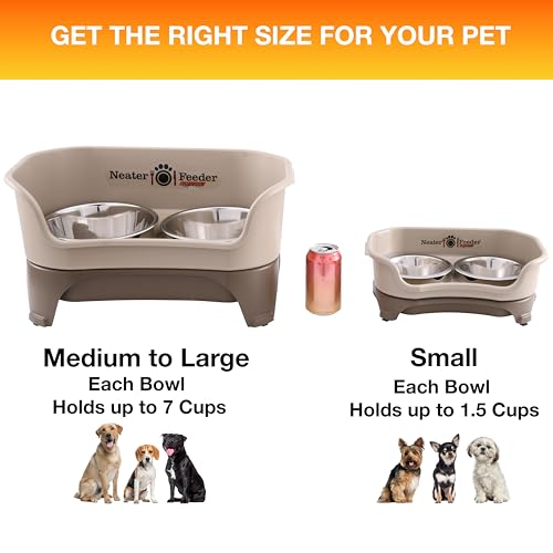Neater Feeder Express Mess Proof Dog Bowls Elevated for Small Breeds under 15 Lb, Made in USA, No Spill Raised Dog Food Bowl Stand, Stainless Steel Food and Water Bowl Set, Feeding Station, Cappuccino