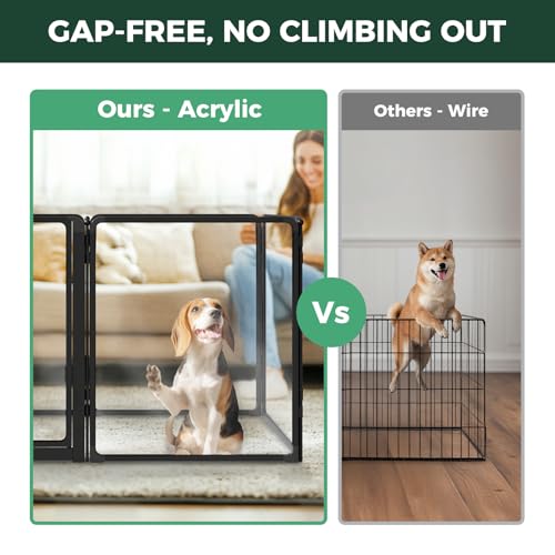 FXW AuraSpace Pro Acrylic Indoor Dog Playpen, Heavy-Duty with Metal Frame, 32" Height 8 Panels for Small and Medium Dogs, Black│Patented