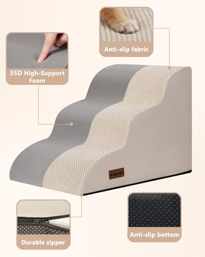 Aodisman Dog Stairs for Small Dogs,3 Step Dog Ramp for Couch and Bed,Pet Stairs with Non-Slip Bottom for Old Cats,Indoor Pet Steps,Comfort,Durable,15.4" H