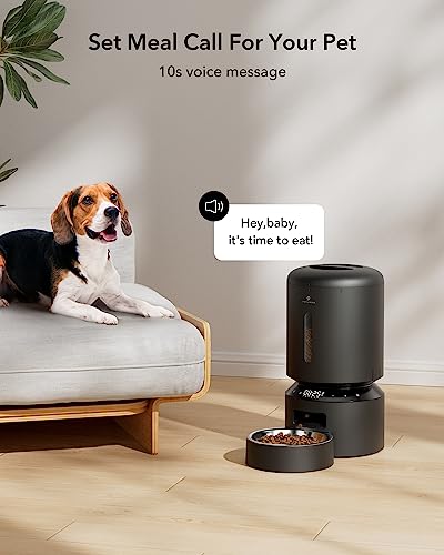 PETLIBRO Automatic Cat Feeder, Automatic Dog Food Dispenser with Freshness Preservation, 5L Timed Pet Feeders for Dry Food, Up to 6 Meals Per Day, Granary 5L Basic Button Type Black