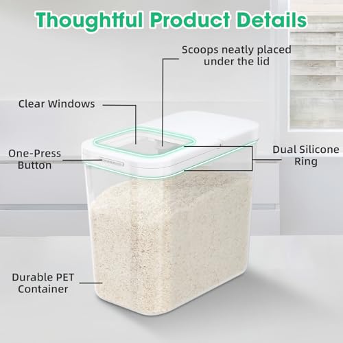 TBMax Rice Flour Storage Container with Automatic Flip-up Lid 25 Lbs | 12.68 Qt, Tall and Narrow Food Storage Flour Bin for Kitchen Pantry Organization, Pet Dog Cat Food Storage Container