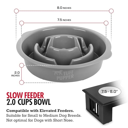 Tuff Pupper Slow Feeder Insert Bowl | Puzzle Maze Slows Down Eating | Elevated Feeder Tray Bowls | Standalone Dog Bowl | Pet Bowls Insert | Easy Clean Dishwasher Safe (2 Cups - Fits 7.5-8 Inch Hole)