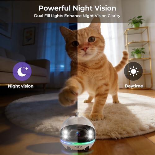 AEZ Robot Camera on Wheels 1080P Dual Lens,Indoor Movable Security Camera with 2-Way Talk,Blinky Bot with Night Vision,Distance Bot App Control for Cats/Dogs/Baby/Elderly (SD/Cloud Storage)