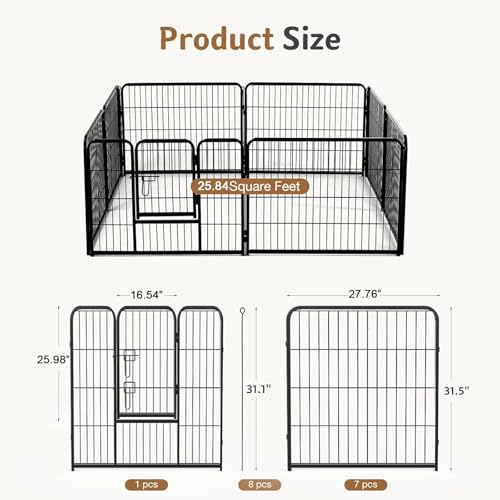 DUMOS Dog Playpen Indoor, Metal 32 Inch 8 Panels Foldable Pet Fence with Door, Outdoor Small Medium Large Dog Puppy Portable Exercise Play Pen for RV Camping, Trips, Play Yard
