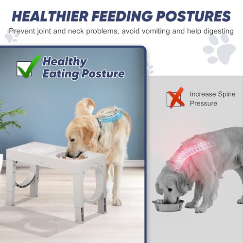 XIAZ Elevated Dog Bowls Large Breed Raised Dogs Bowl Stand Large/Medium Sized Dog Slow Feeder Dogs Bowls Food Water Stands 5 Heights Adjustable 9/11/12/14in Pet Feeder Dish Station