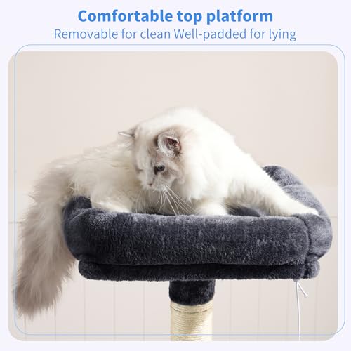 Heybly Cat Tree with Toy, Cat Tower condo for Indoor Cats, Cat House with Padded Plush Perch, Cozy Hammock and Sisal Scratching Posts, Smoky Gray HCT004SG