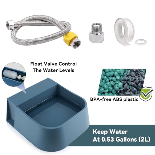 PETLESO Dog Water Bowl Dispenser, Automatic Water Dispenser for Dogs with 3/4'' Hose, Auto-Fill Cat Water Fountain, Pet Water Dish for Outside Animals, Chickens Rabbits, 2L